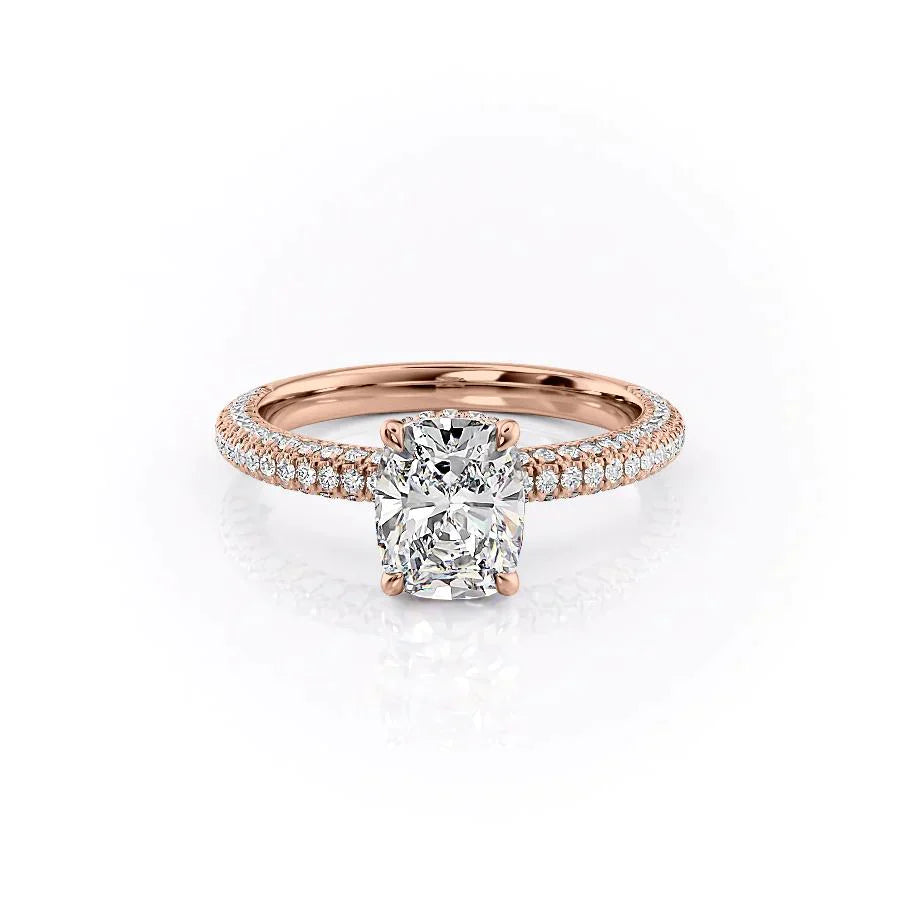 The Celine Set With A 2 Carat Elongated Cushion Lab Diamond