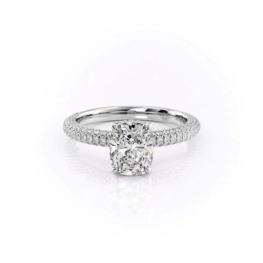 The Celine Set With A 3.5 Carat Elongated Cushion Moissanite