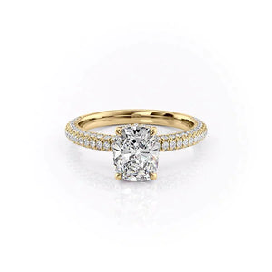 The Celine Set With A 5 Carat Elongated Cushion Moissanite