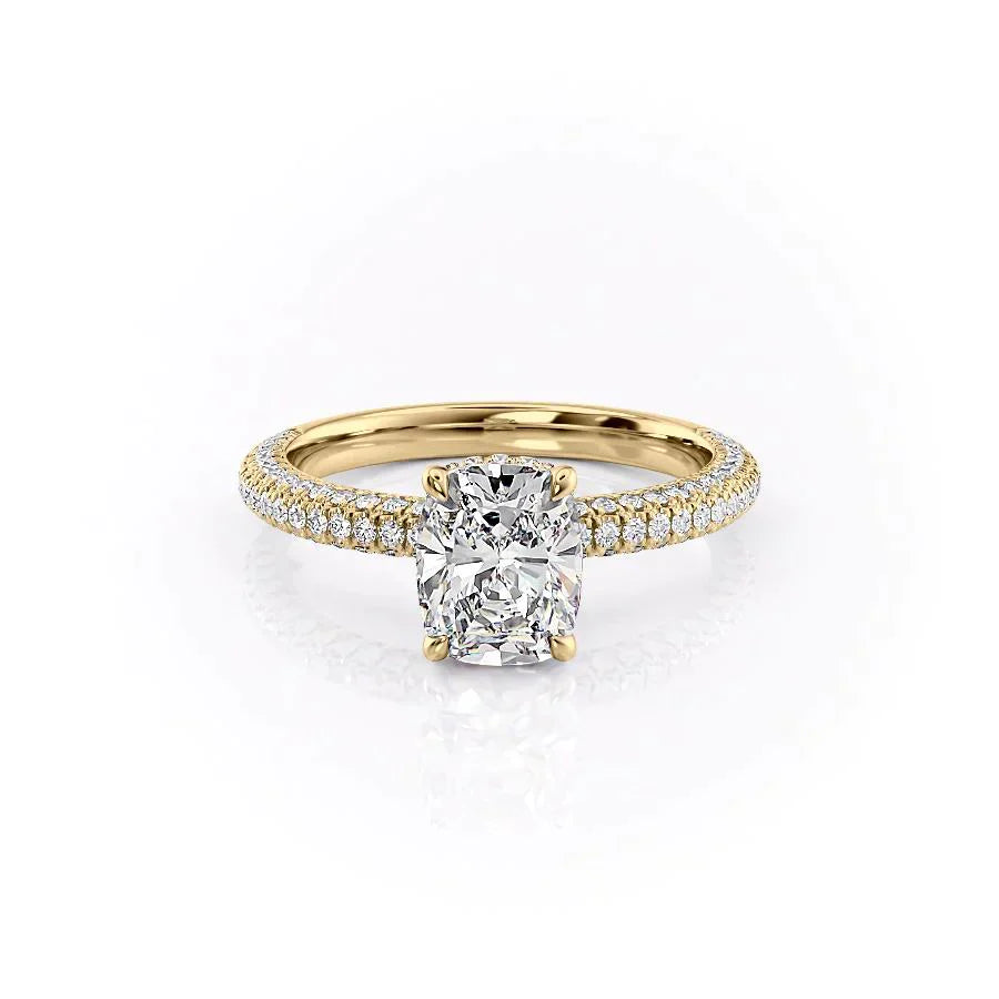 The Celine Set With A 3 Carat Elongated Cushion Moissanite