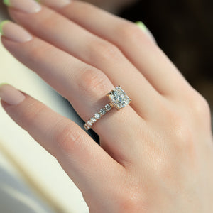The Adelle Set With A 2 Carat Elongated Cushion Lab Diamond