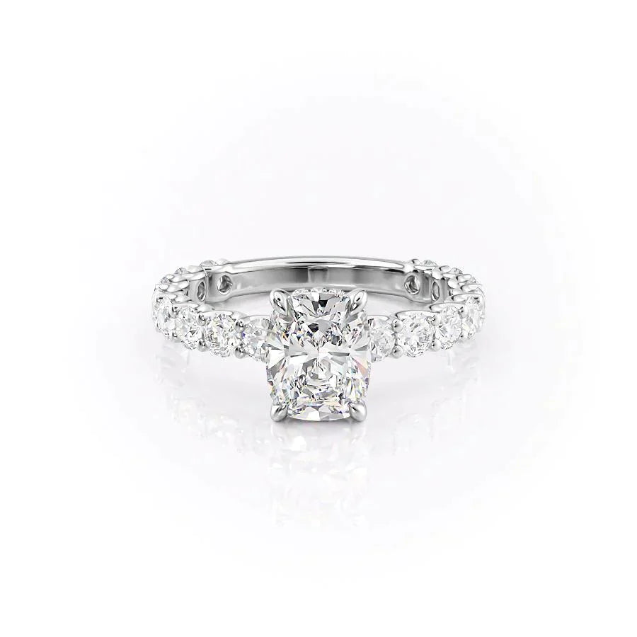 The Adelle Set With A 2.5 Carat Elongated Cushion Lab Diamond