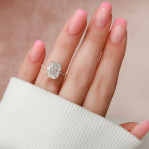 The Khloe Set With A 2 Carat Elongated Cushion Moissanite