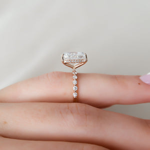 The Khloe Set With A 2 Carat Elongated Cushion Moissanite