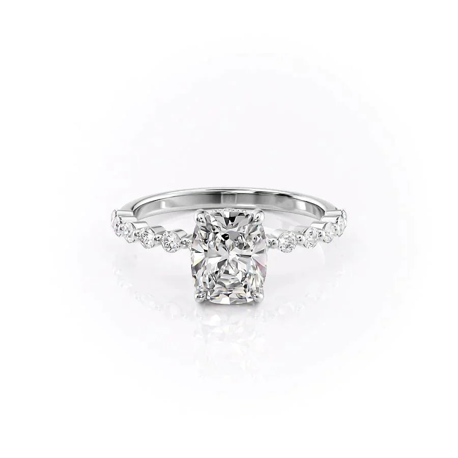 The Khloe Set With A 4 Carat Elongated Cushion Moissanite