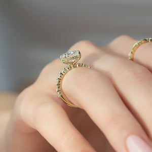 The Khloe Set With A 1.5 Carat Elongated Cushion Lab Diamond