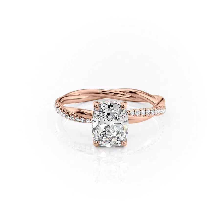 The Stacey Set With A 2.5 Carat Elongated Cushion Lab Diamond