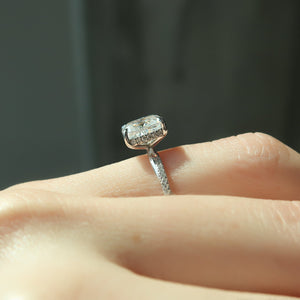 The Stacey Set With A 2.5 Carat Elongated Cushion Lab Diamond