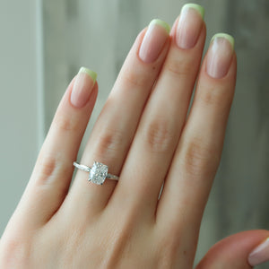 The Stacey Set With A 2.5 Carat Elongated Cushion Lab Diamond
