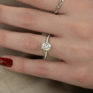 The Stacey Set With A 2.5 Carat Elongated Cushion Lab Diamond