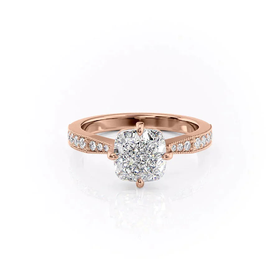 The Rebecca Set With A 4 Carat Cushion Moissanite