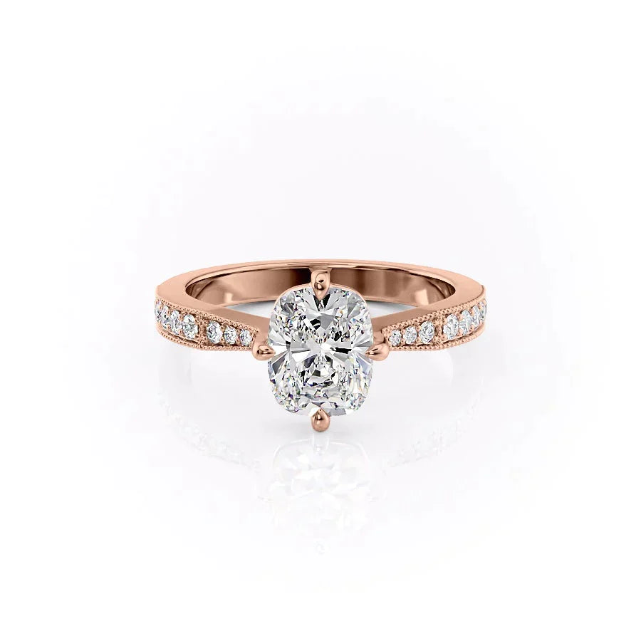 The Rebecca Set With A 1.5 Carat Elongated Cushion Lab Diamond