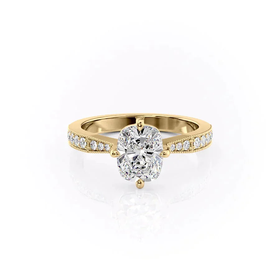 The Rebecca Set With A 1.5 Carat Elongated Cushion Moissanite