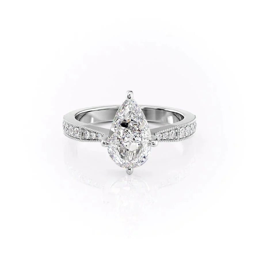 The Rebecca Set With A 4 Carat Pear Moissanite