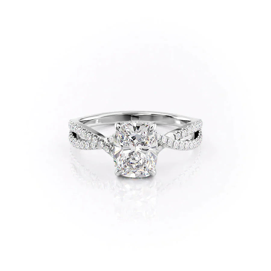 The Angelina Set With A 1.5 Carat Elongated Cushion Moissanite
