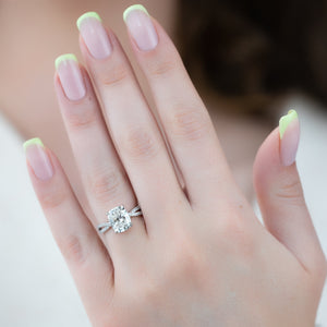 The Angelina Set With A 2 Carat Elongated Cushion Moissanite