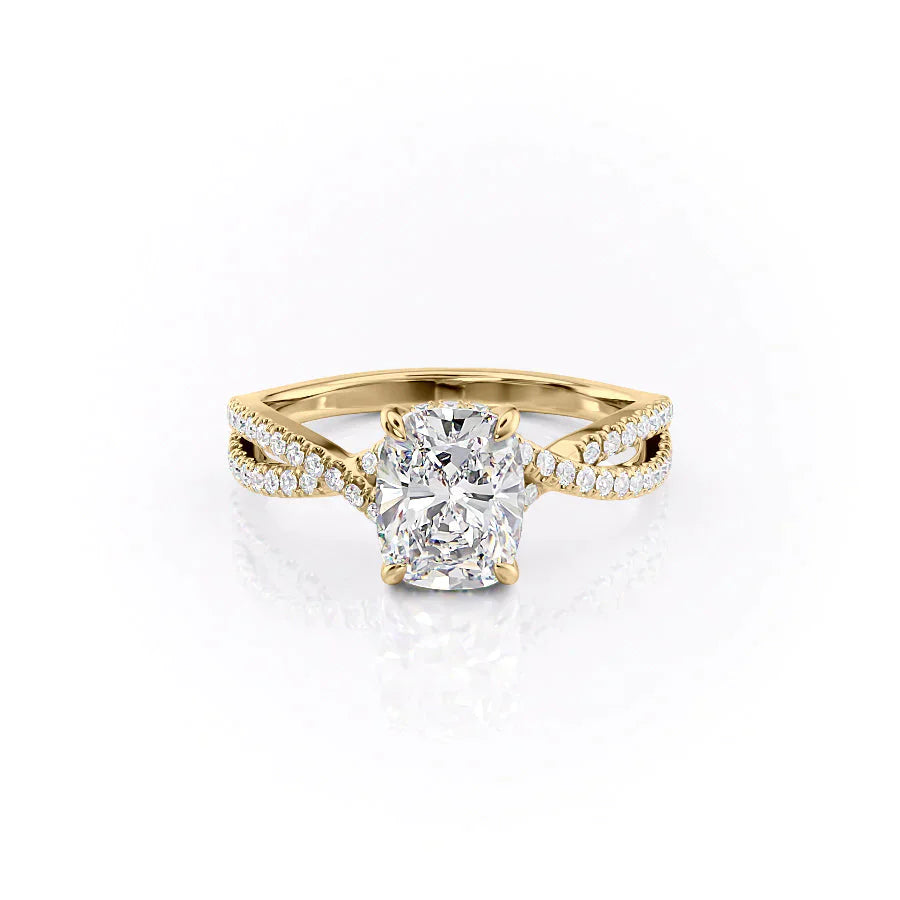The Angelina Set With A 3.5 Carat Elongated Cushion Moissanite