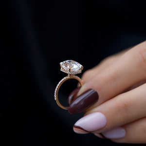 The Pave Alex Set With A 2.5 Carat Elongated Cushion Lab Diamond