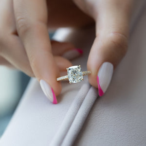 The Pave Alex Set With A 2 Carat Elongated Cushion Moissanite