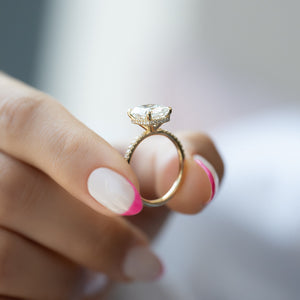 The Pave Alex Set With A 2 Carat Elongated Cushion Moissanite