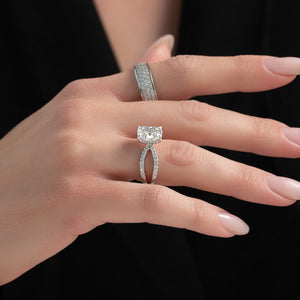 The Zoey Set With A 3.5 Carat Elongated Cushion Moissanite
