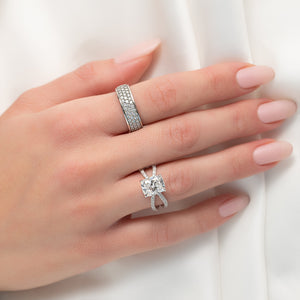 The Zoey Set With A 3.5 Carat Elongated Cushion Moissanite