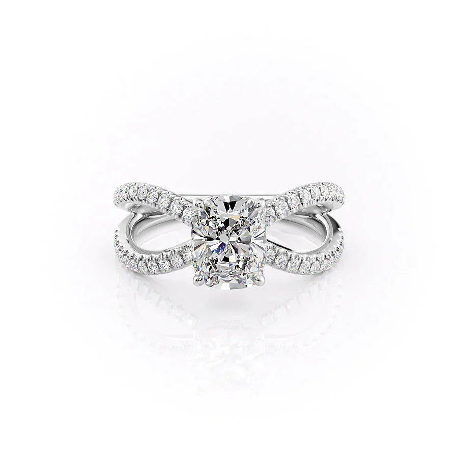 The Zoey Set With A 2.5 Carat Elongated Cushion Lab Diamond
