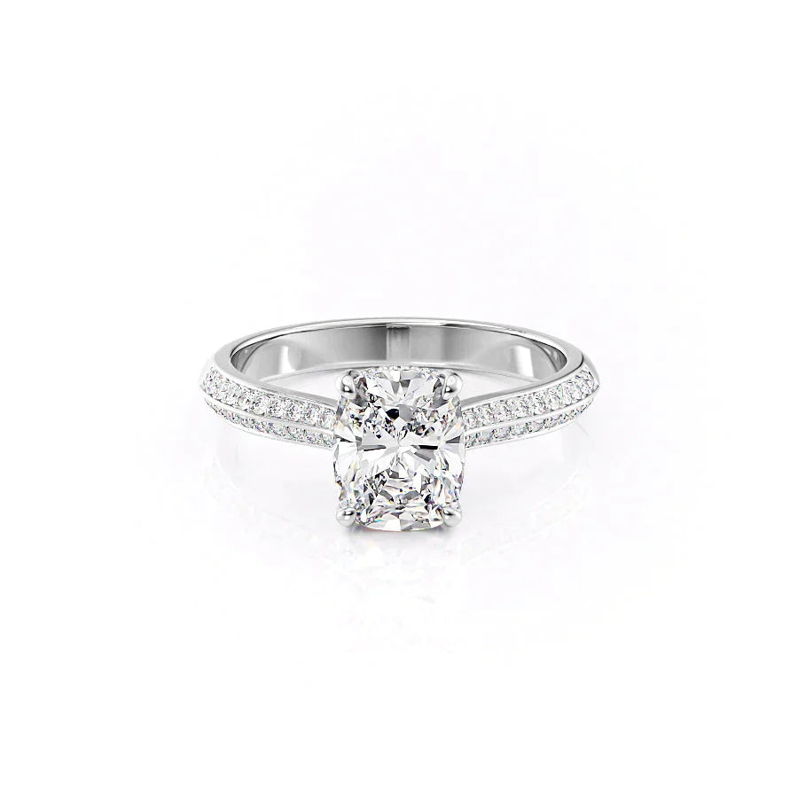 The Kayla Set With A 3.5 Carat Elongated Cushion Moissanite