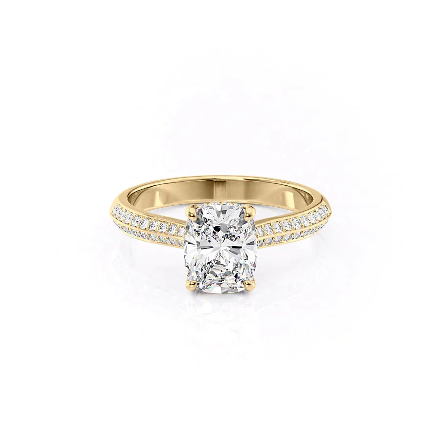 The Kayla Set With A 1.5 Carat Elongated Cushion Moissanite