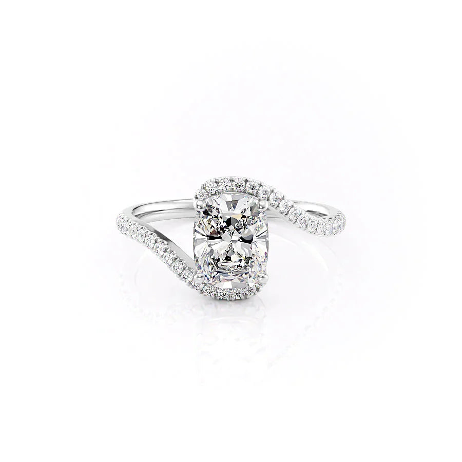 The Pave Skyler Set With A 1.5 Carat Elongated Cushion Lab Diamond