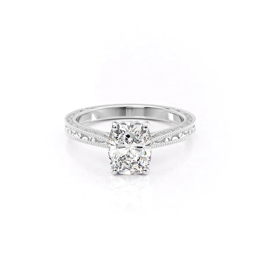 The Elizabeth Set With A 1 Carat Elongated Cushion Moissanite