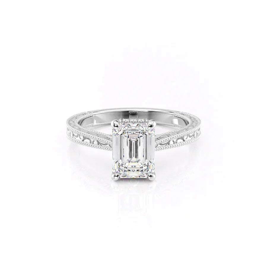 The Elizabeth Set With A 1.5 Carat Emerald Moissanite