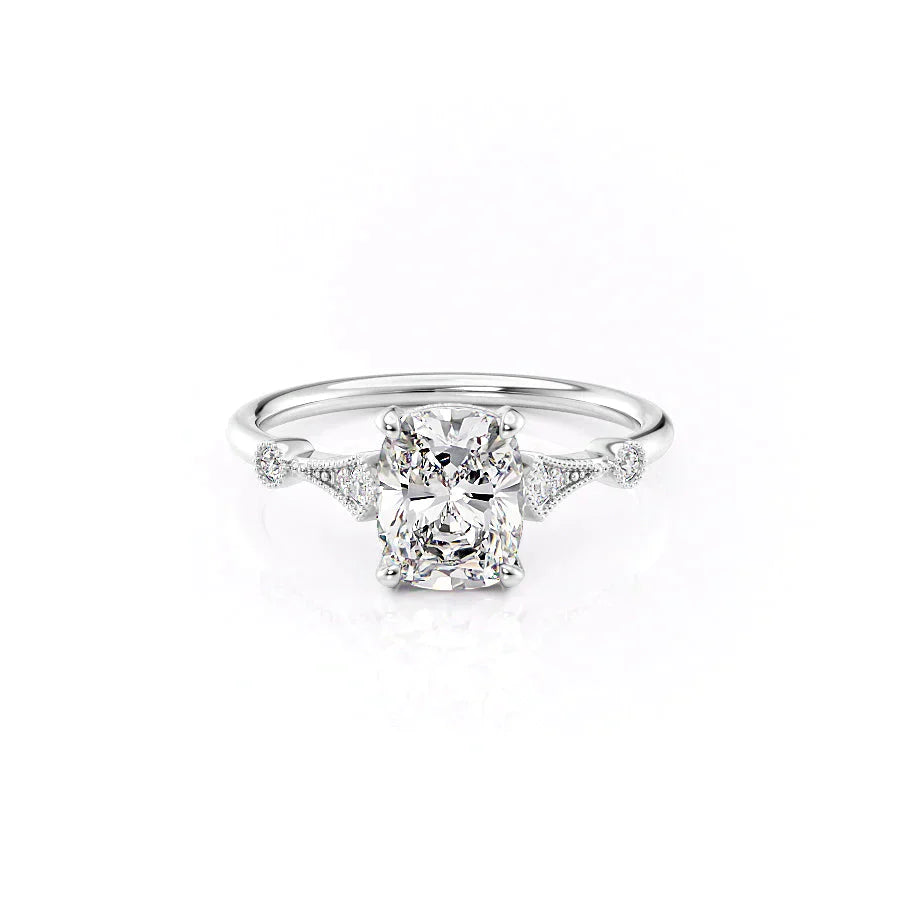 The Amber Set With A 5 Carat Elongated Cushion Moissanite