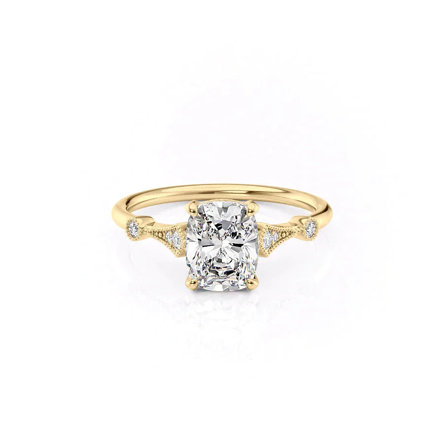 The Amber Set With A 3 Carat Elongated Cushion Lab Diamond