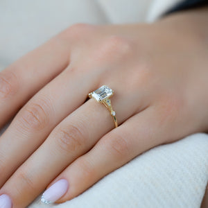 The Amber Set With A 2.5 Carat Emerald Moissanite