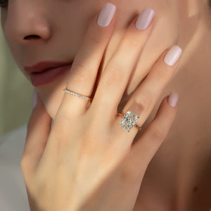 The Natalie Set With A 2 Carat Elongated Cushion Moissanite