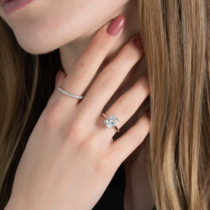 The Natalie Set With A 2 Carat Elongated Cushion Moissanite