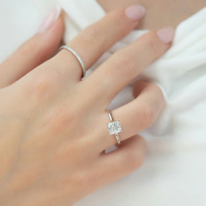 The Natalie Set With A 2 Carat Elongated Cushion Moissanite