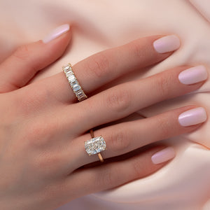 The Natalie Set With A 2 Carat Elongated Cushion Moissanite
