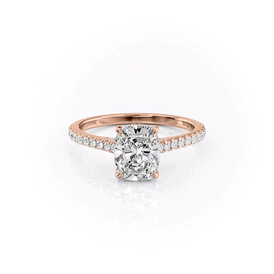 The Pave Natalie Set With A 3 Carat Elongated Cushion Moissanite