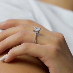 The Pave Natalie Set With A 2 Carat Elongated Cushion Moissanite