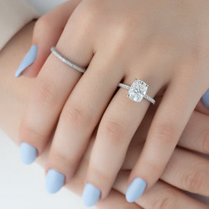 The Pave Natalie Set With A 2 Carat Elongated Cushion Moissanite