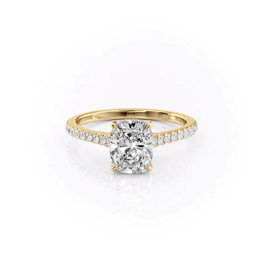 The Pave Natalie Set With A 1.5 Carat Elongated Cushion Lab Diamond