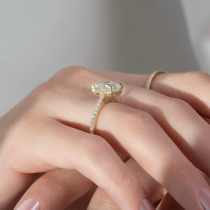 The Pave Natalie Set With A 1.5 Carat Elongated Cushion Lab Diamond