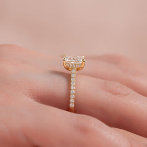 The Pave Natalie Set With A 1.5 Carat Elongated Cushion Lab Diamond