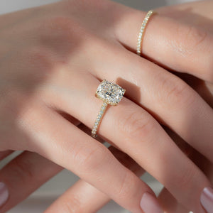 The Pave Natalie Set With A 1.5 Carat Elongated Cushion Lab Diamond