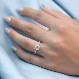 The Low Profile Kamellie Set With A 3 Carat Cushion Moissanite