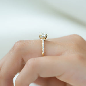 The Low Profile Kamellie Set With A 3 Carat Cushion Moissanite