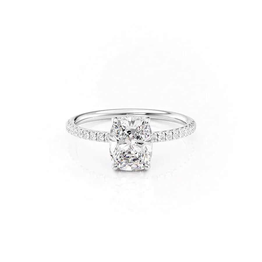 The Low Profile Kamellie Set With A 4 Carat Elongated Cushion Moissanite