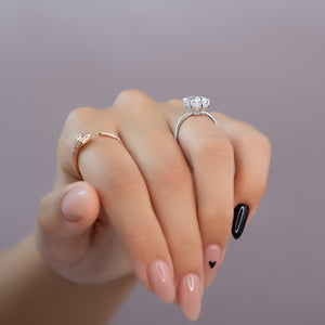 The Low Profile Kamellie Set With A 2 Carat Elongated Cushion Moissanite